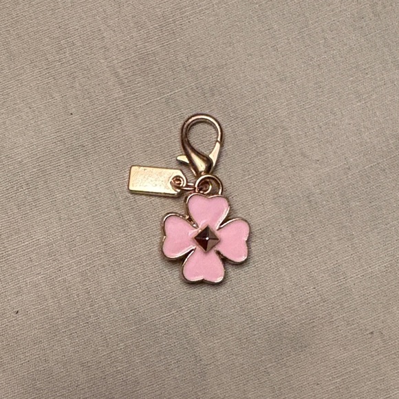 🌸🆕🌸Gray Mini Bag Keychain with Pink Pom Pom and Pink Flower Bag Charm - Picture 10 of 15